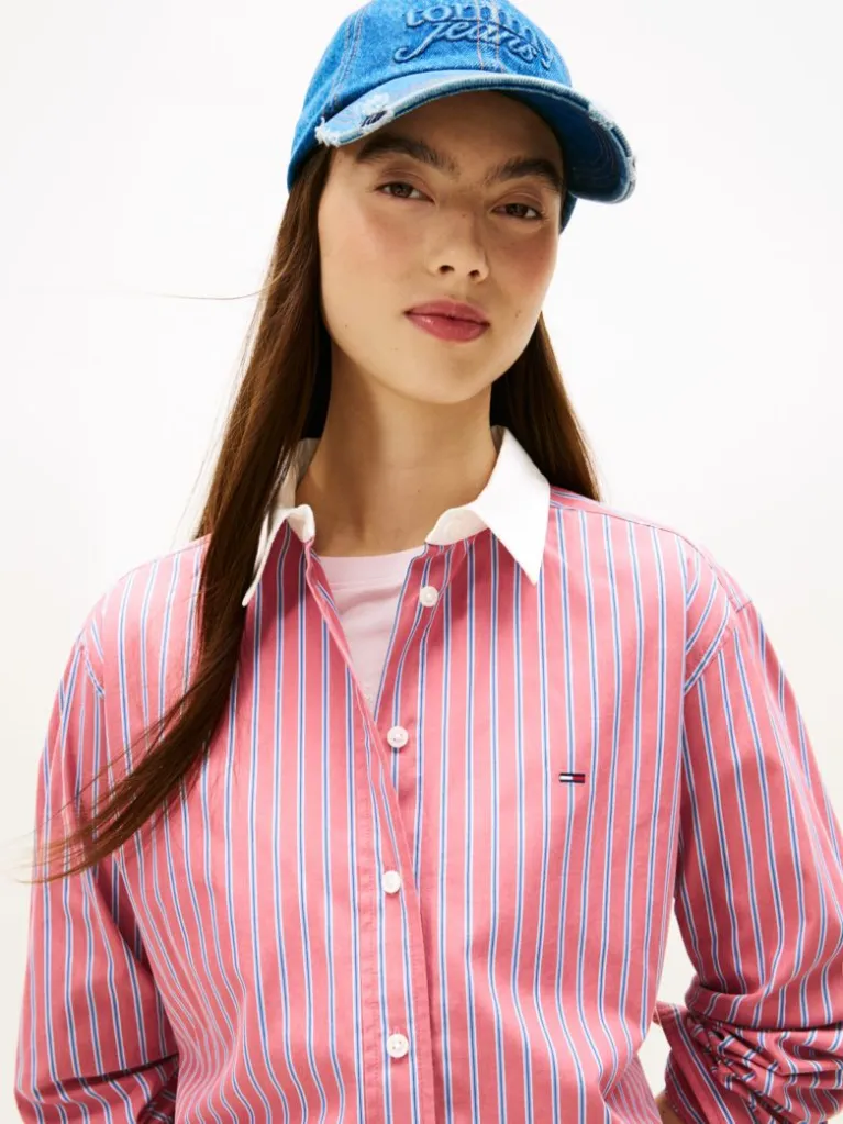 Γυναικείο Ριγέ Πουκάμισο Ροζ Tommy Jeans DW0DW22078-0E3