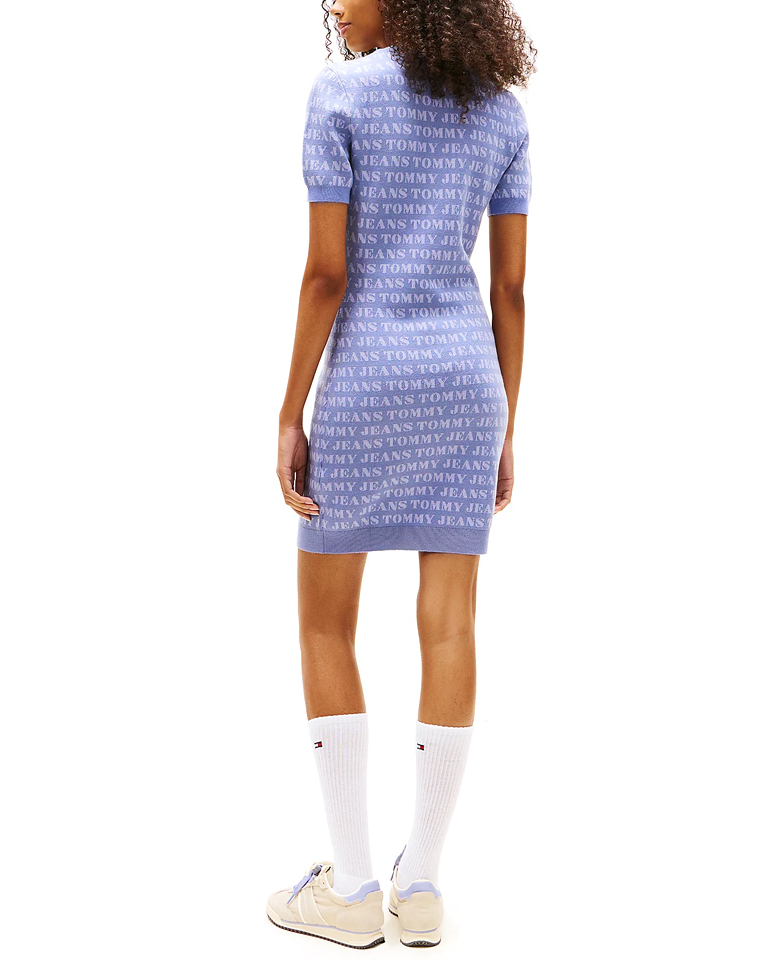 Γυναικείο Πλεκτό Κοντομάνικο Φόρεμα Μπλε Tommy Jeans DW0DW21907-0GY