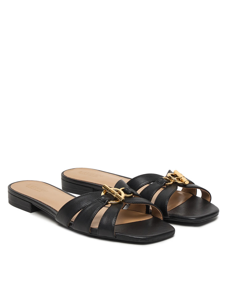 Γυναικείες Δερμάτινες Blaike Παντόφλες Μαύρες Ralph Lauren 802982875002-BLACK