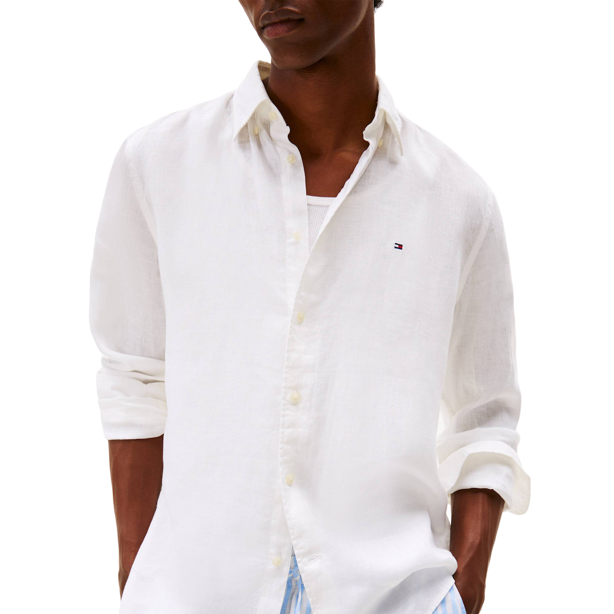 Ανδρικό Λινό Πουκάμισο Λευκό Tommy Hilfiger MW0MW41530-YBR