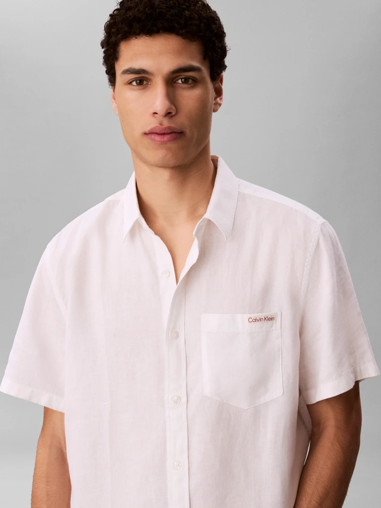 Ανδρικό Λινό Κοντομάνικο Πουκάμισο Λευκό Calvin Klein LV04RF120G-YAA