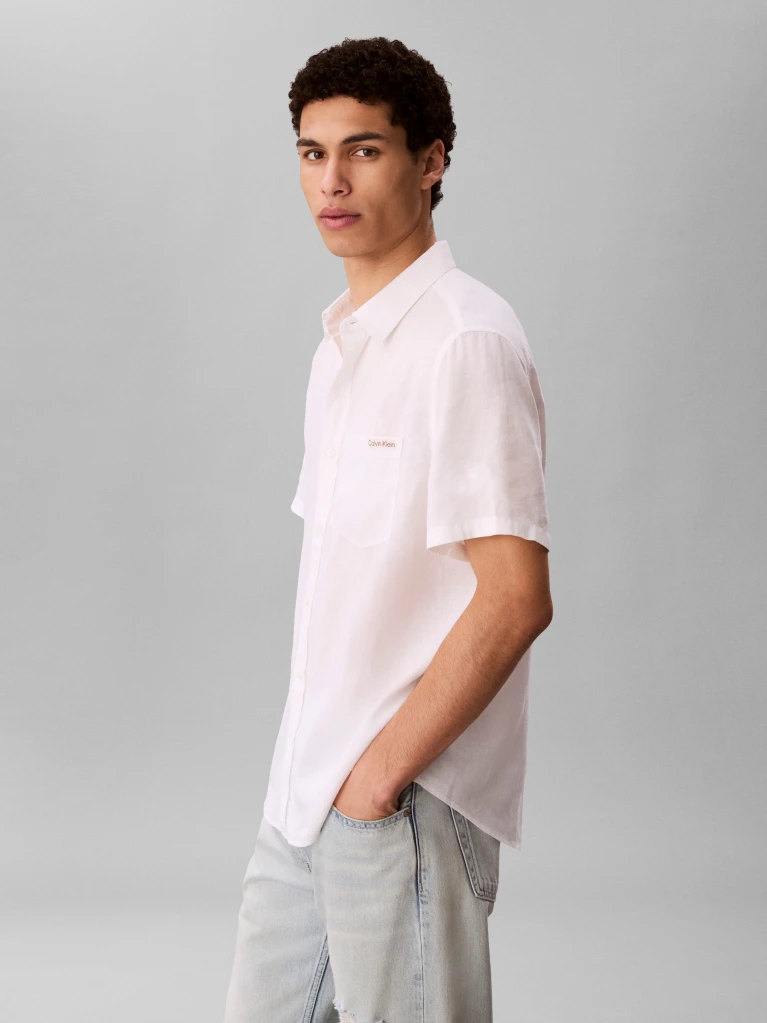 Ανδρικό Λινό Κοντομάνικο Πουκάμισο Λευκό Calvin Klein LV04RF120G-YAA