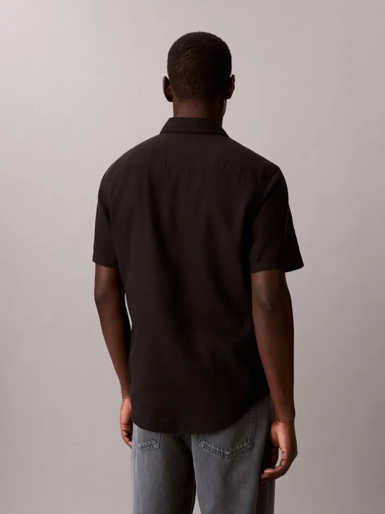 Ανδρικό Λινό Κοντομάνικο Πουκάμισο Μαύρο Calvin Klein LV04RF120G-UB1