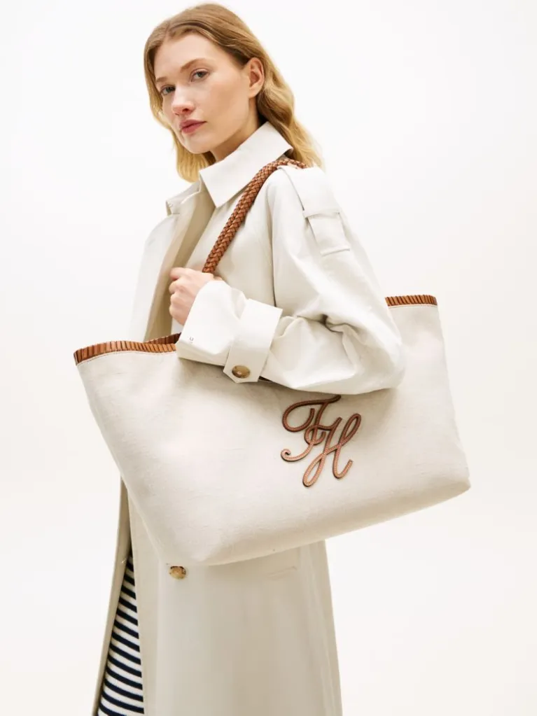 Γυναικεία Λινή Tote Τσάντα Μπεζ Tommy Hilfiger AW0AW18629-0F4