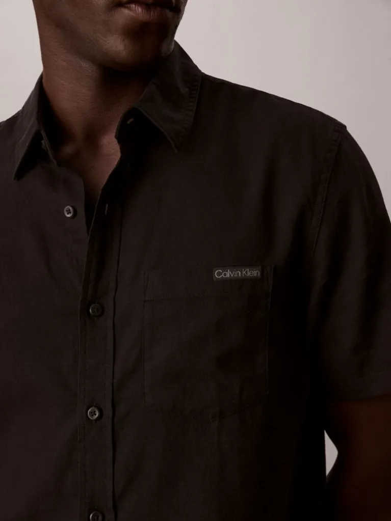 Ανδρικό Λινό Κοντομάνικο Πουκάμισο Μαύρο Calvin Klein LV04RF120G-UB1