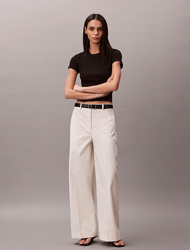 Γυναικείο Baggy Παντελόνι Εκρού Calvin Klein LV047F621G-YAS