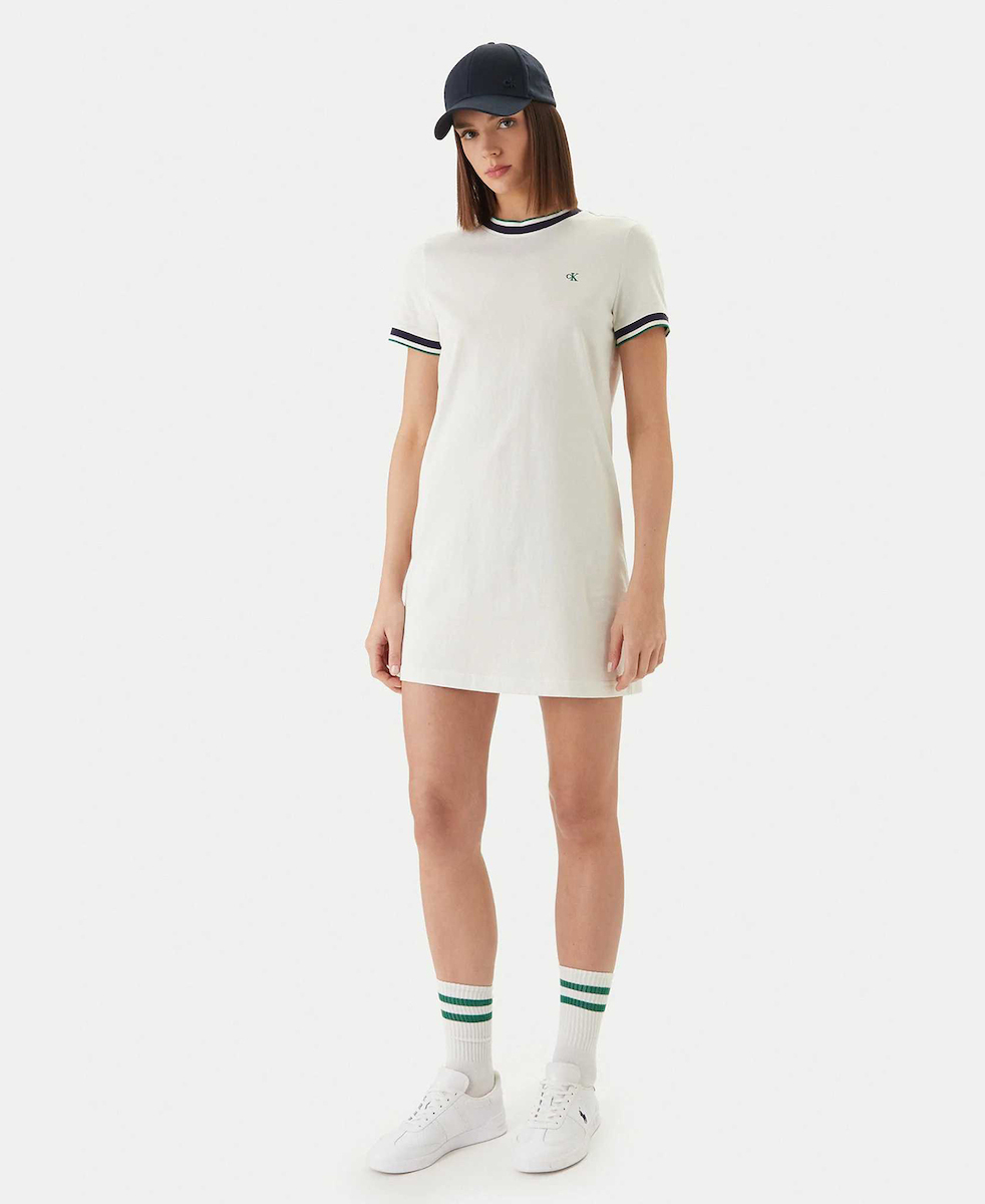 Γυναικείο Κοντομάνικο Φόρεμα Λευκό Calvin Klein LV047F248G-YAS