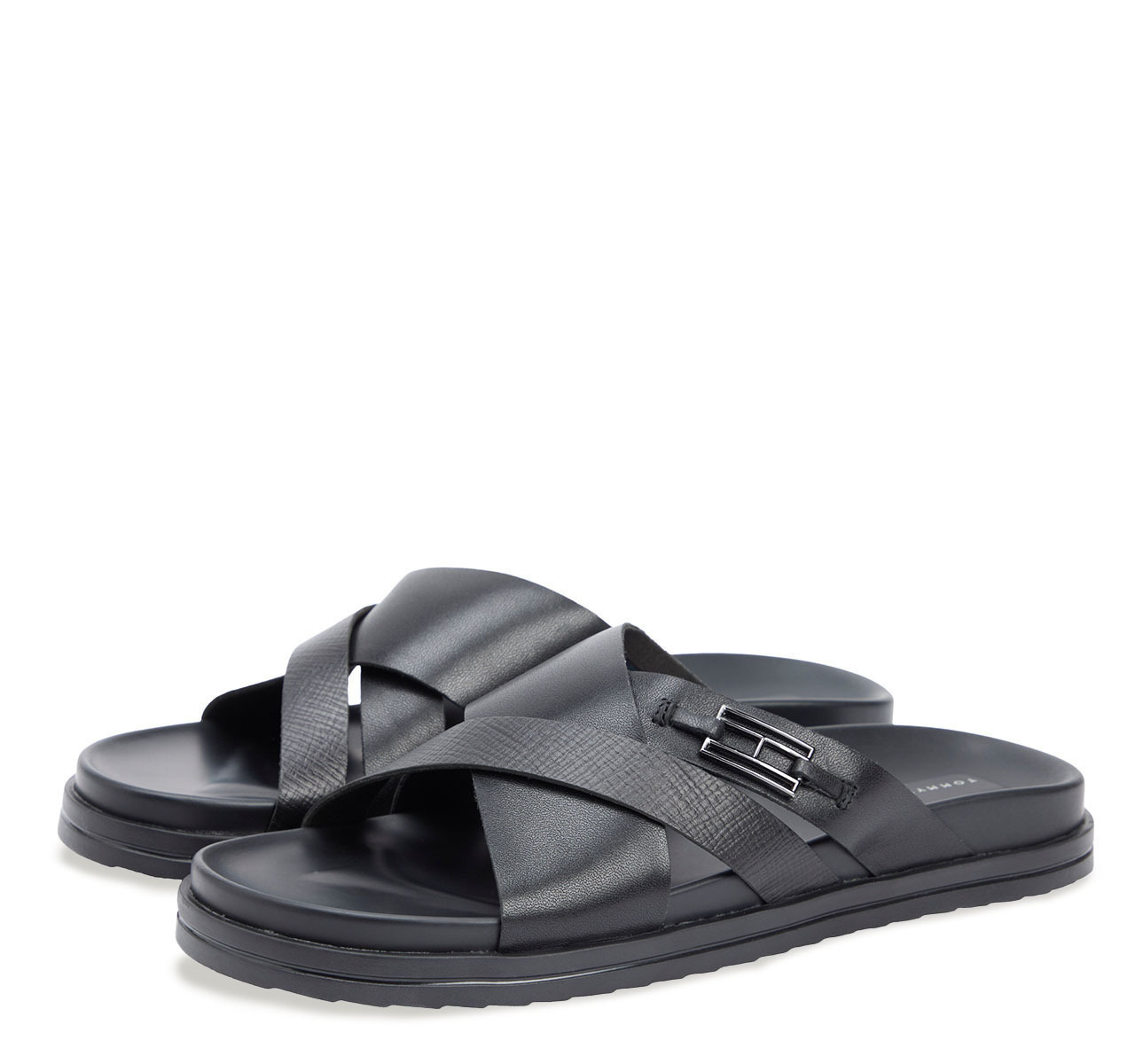 Ανδρικές Δερμάτινες Παντόφλες Μαύρες Tommy Hilfiger FM0FM05753-BDS