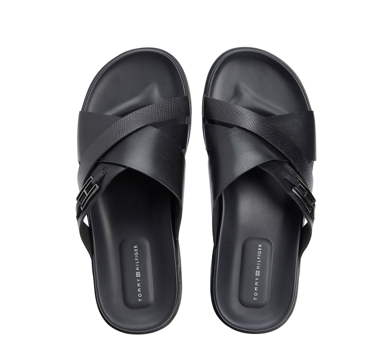 Ανδρικές Δερμάτινες Παντόφλες Μαύρες Tommy Hilfiger FM0FM05753-BDS