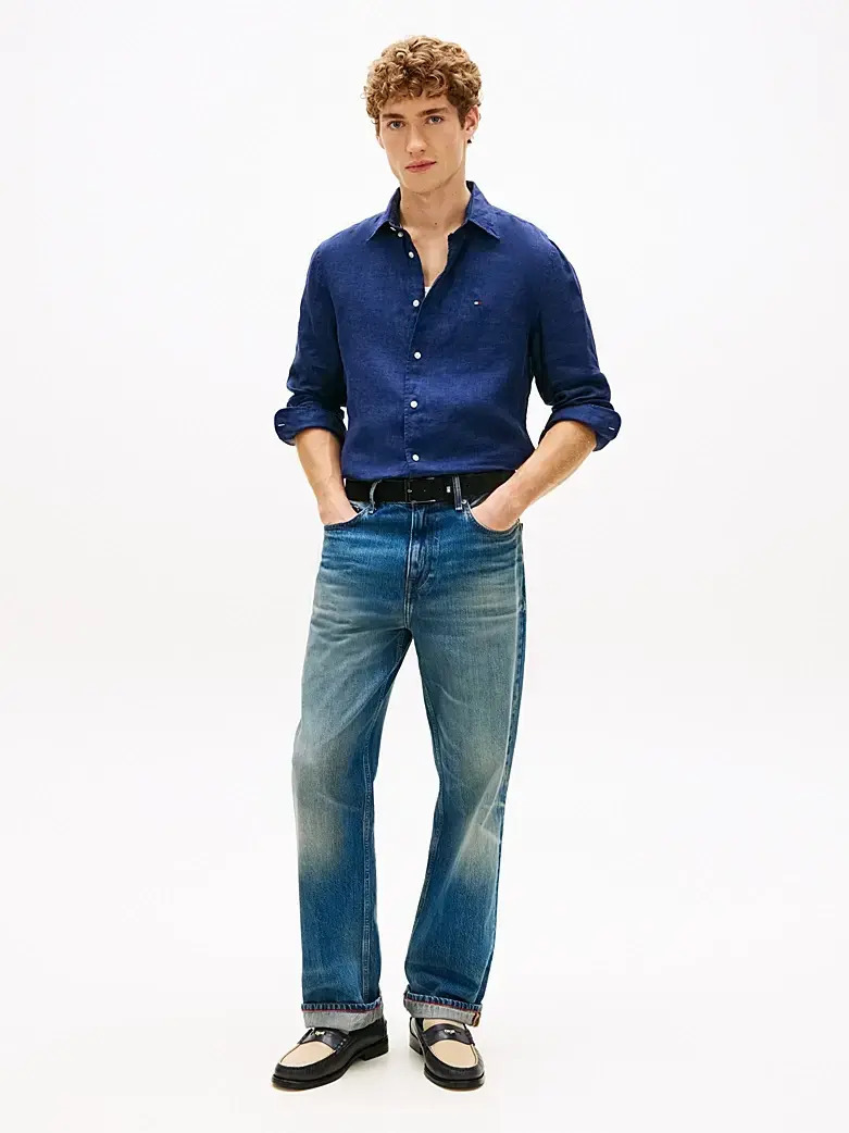 Ανδρικό Λινό Πουκάμισο Μπλε Tommy Hilfiger MW0MW41530-DCC