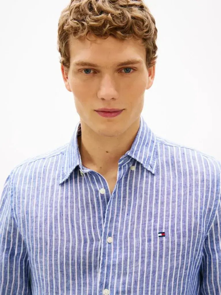 Ανδρικό Λινό Ριγέ Πουκάμισο Γαλάζιο Tommy Hilfiger MW0MW42400-0A4