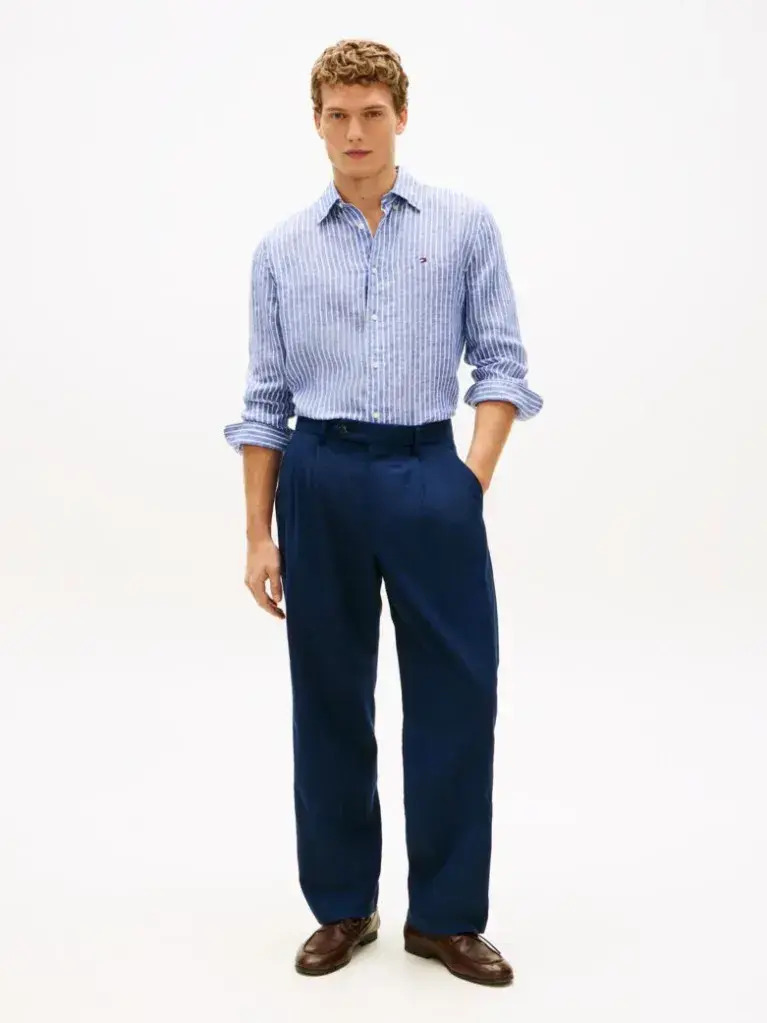 Ανδρικό Λινό Ριγέ Πουκάμισο Γαλάζιο Tommy Hilfiger MW0MW42400-0A4
