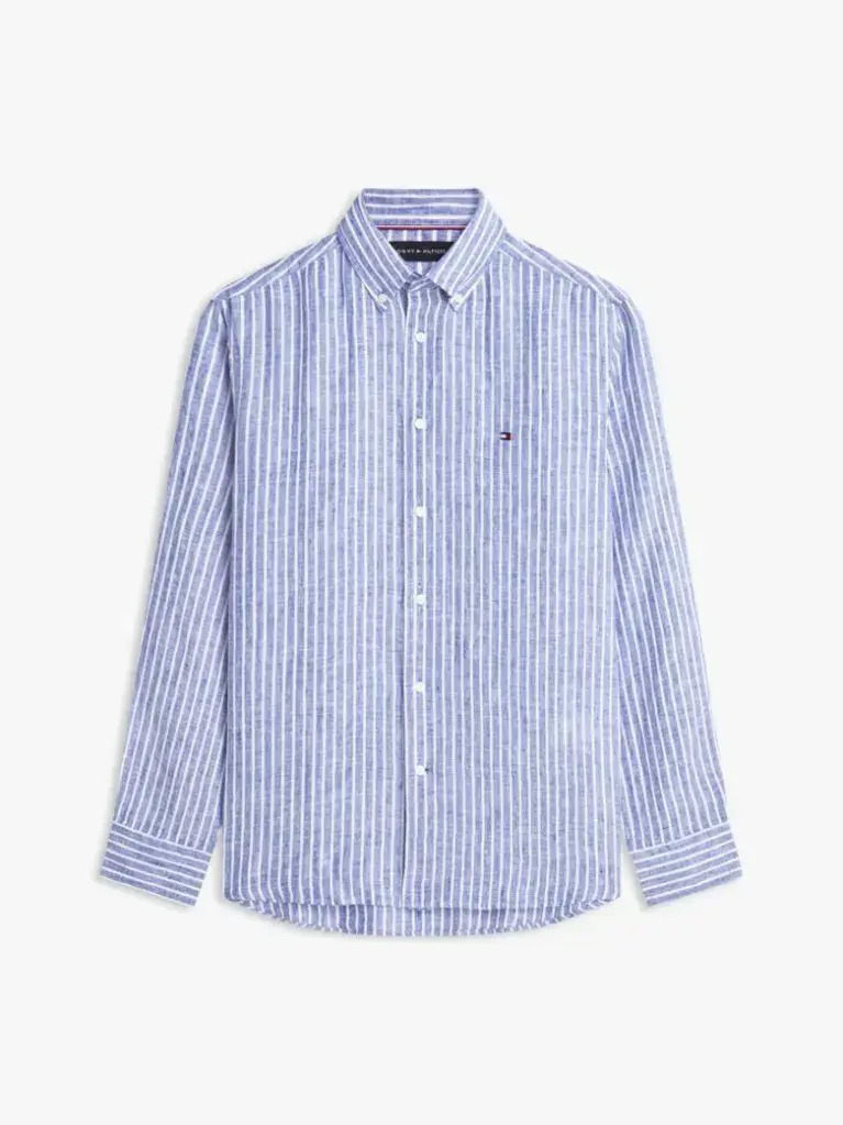 Ανδρικό Λινό Ριγέ Πουκάμισο Γαλάζιο Tommy Hilfiger MW0MW42400-0A4