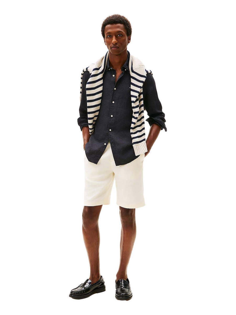 Ανδρικό Λινό Πουκάμισο Μαύρο Tommy Hilfiger MW0MW41530-BDS