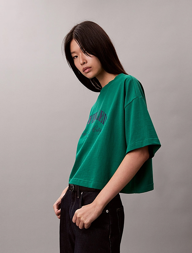 Γυναικείο Cropped Boxy T-shirt Πράσινο Calvin Klein LV047F813G-L4G
