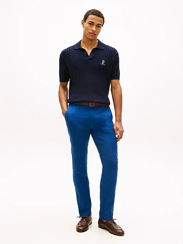 Ανδρικό Λινό Παντελόνι Μπλε Tommy Hilfiger MW0MW42337-C3I