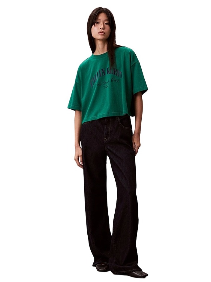 Γυναικείο Cropped Boxy T-shirt Πράσινο Calvin Klein LV047F813G-L4G
