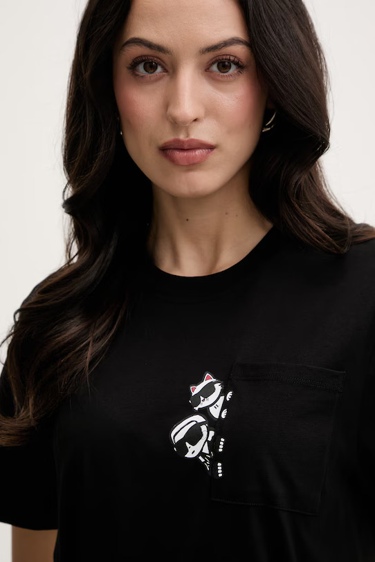 Γυναικείο Ikon Peek A Boo Pocket T-shirt Μαύρο Karl Lagerfeld B2W17081-999 BLACK