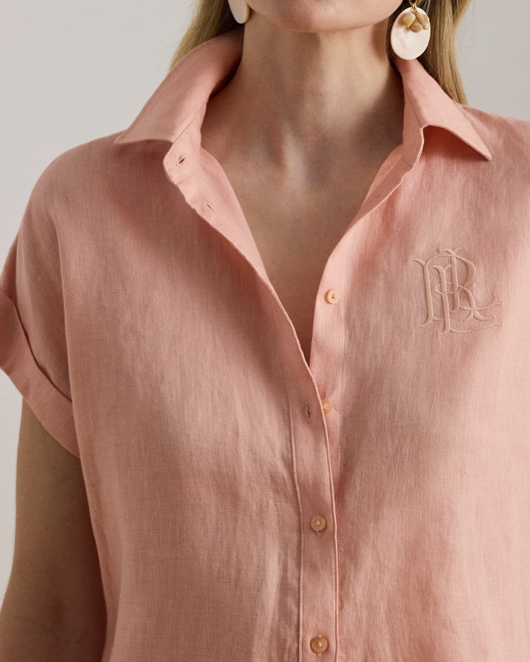 Γυναικείο Λινό Κοντομάνικο Πουκάμισο Ροζ Ralph Lauren 200874259012-Pink