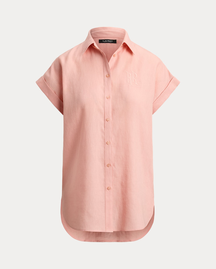 Γυναικείο Λινό Κοντομάνικο Πουκάμισο Ροζ Ralph Lauren 200874259012-Pink