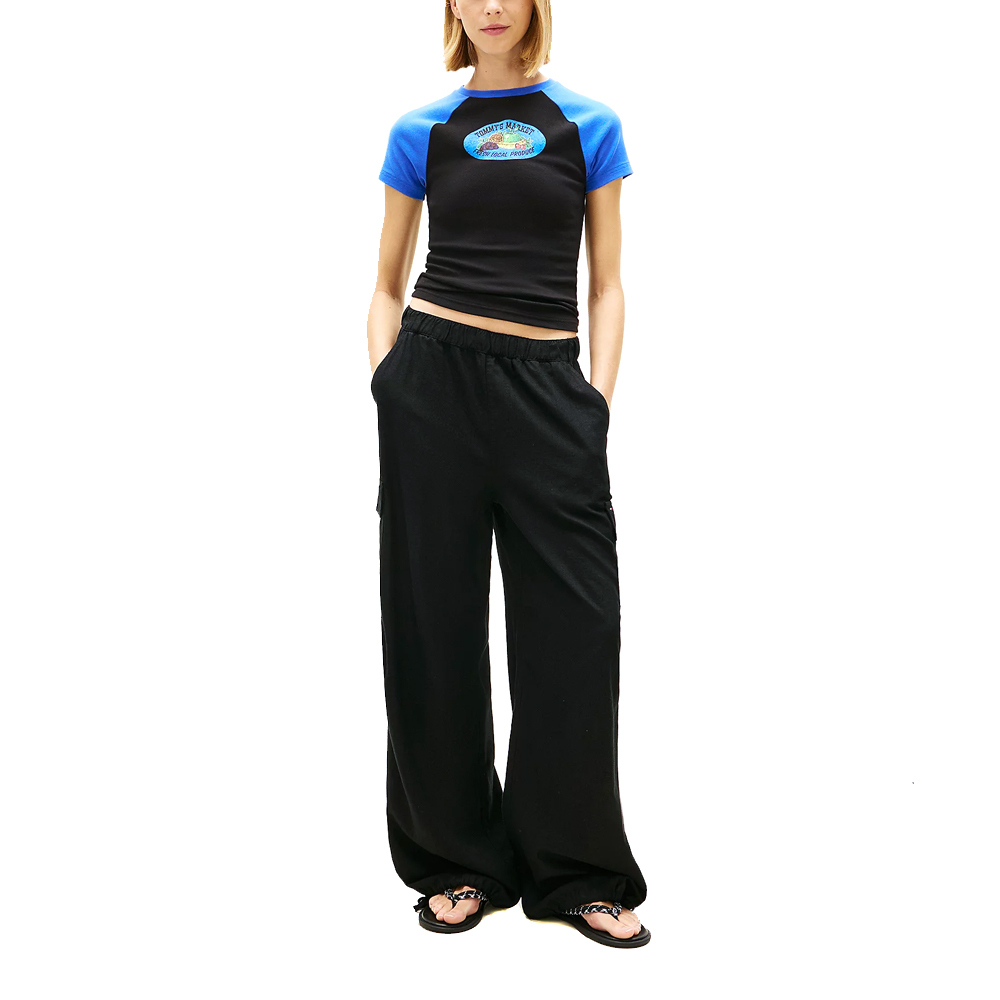 Γυναικείο Λινό Cargo Παντελόνι Μαύρο Tommy Jeans DW0DW22290-BDS