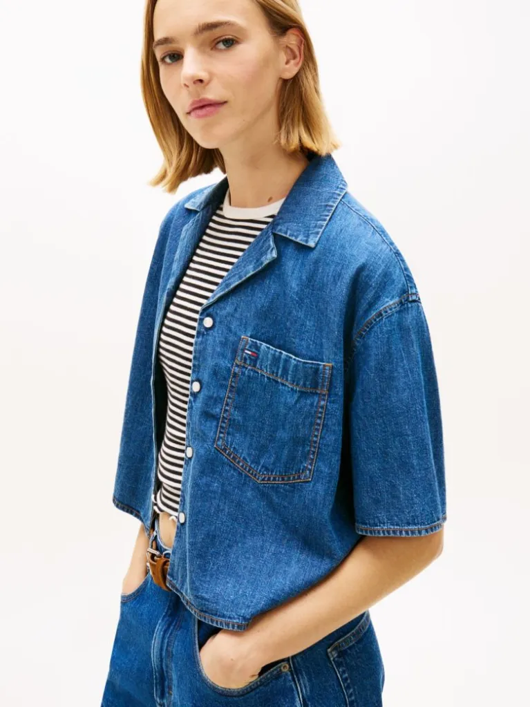 Γυναικείο Κοντομάνικο Πουκάμισο Μπλε Tommy Jeans DW0DW22216-1A5