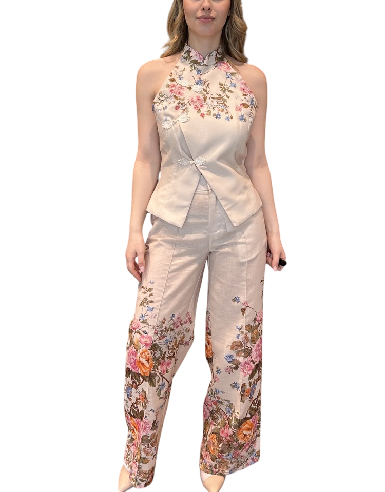 Γυναικείο Παντελόνι Κρεμ Floral Lumina LD5420-CREMA