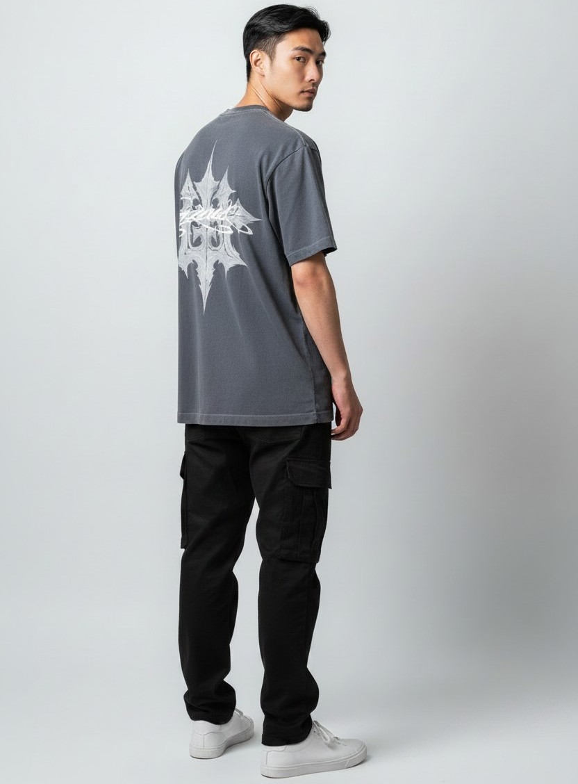 Heavyweight 260gsm Oversized Washed Grey Gzeus T-shirt GZ100CR