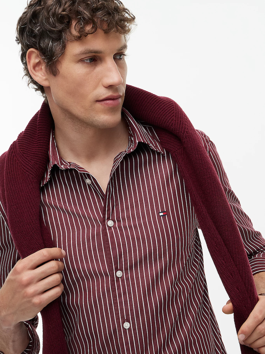Ανδρικό Ριγέ Πουκάμισο Μπορντό Tommy Hilfiger MW0MW44571-0EV