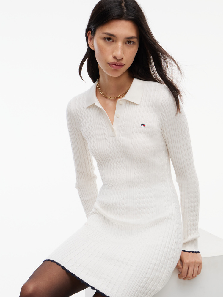 Γυναικείο Πλεκτό Polo Φόρεμα Μπεζ Tommy Jeans DW0DW23317-YBH