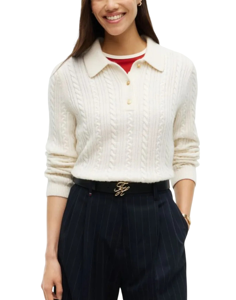 Γυναικείο Polo Πουλόβερ Εκρού Tommy Hilfiger WW0WW52222-Z00