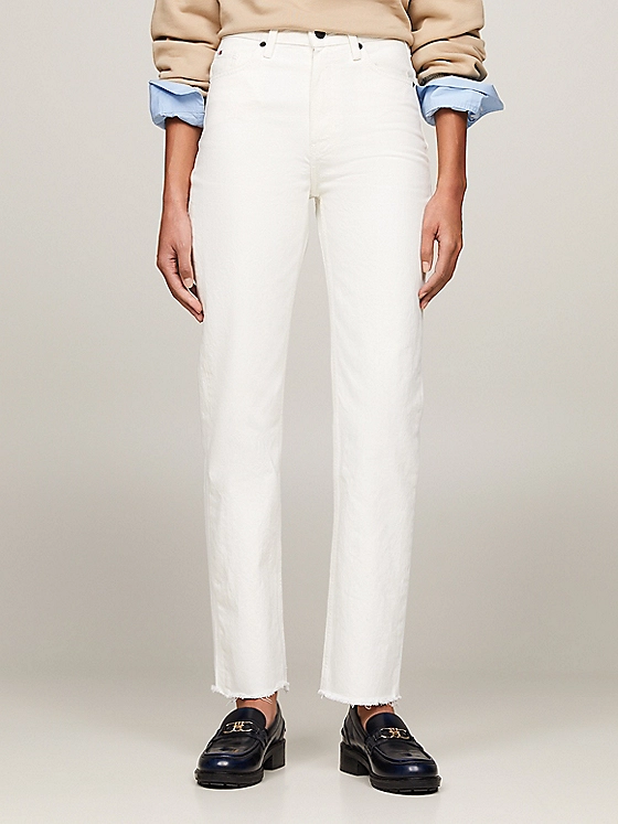 Γυναικείο Classic Straight Παντελόνι Εκρού Tommy Hilfiger WW0WW40642-1CE