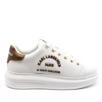Γυναικεία Δερμάτινα Maison Sneakers Λευκά Karl Lagerfeld KL62539M-01Z WHITE LTHR W/BRO