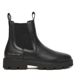 Γυναικείες Δερμάτινες Μπότες Μαύρες Tommy Hilfiger FW0FW08775-BDS