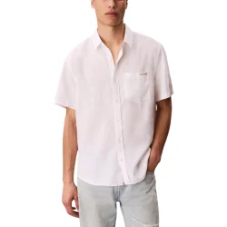 Ανδρικό Λινό Κοντομάνικο Πουκάμισο Λευκό Calvin Klein LV04RF120G-YAA