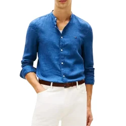 Ανδρικό Λινό Πουκάμισο Μπλε Tommy Hilfiger MW0MW39271-C3I