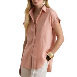 Γυναικείο Λινό Κοντομάνικο Πουκάμισο Ροζ Ralph Lauren 200874259012-Pink
