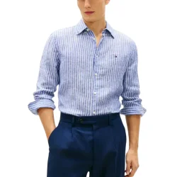 Ανδρικό Λινό Ριγέ Πουκάμισο Γαλάζιο Tommy Hilfiger MW0MW42400-0A4
