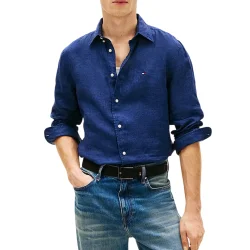 Ανδρικό Λινό Πουκάμισο Μπλε Tommy Hilfiger MW0MW41530-DCC