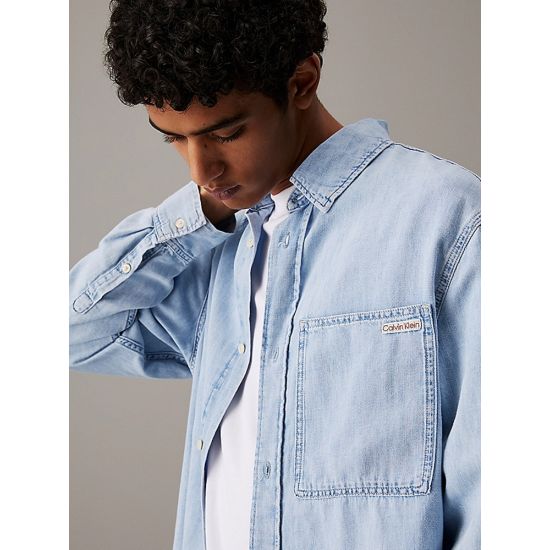 Ανδρικό Τζιν Πουκάμισο Γαλάζιο Calvin Klein J30J327508-1AA