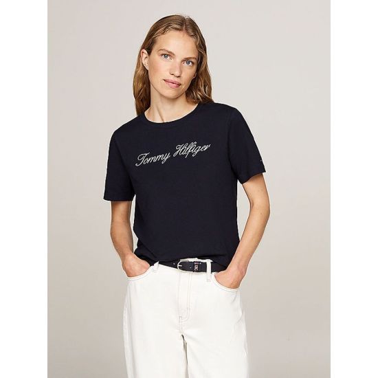 Γυναικείο Script T-shirt Navy Μπλε Tommy Hilfiger WW0WW43459-02G