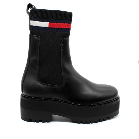 Γυναικεία Δερμάτινα Flatform Chelsea Μποτάκια Μαύρα Tommy Jeans EN0EN02301-BDS