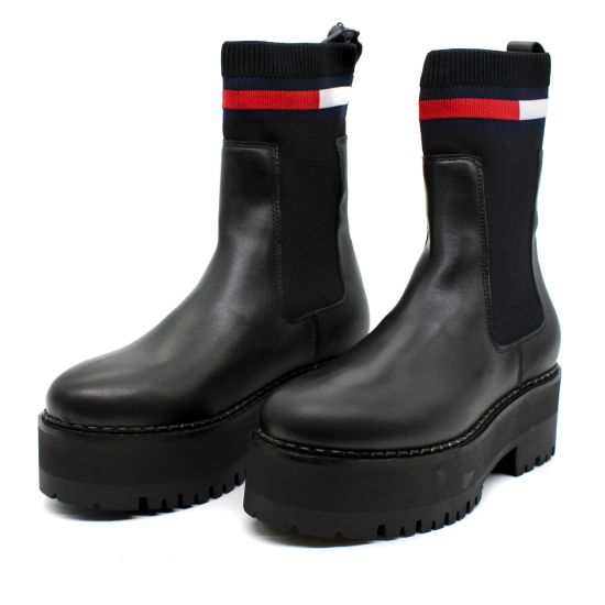 Γυναικεία Δερμάτινα Flatform Chelsea Μποτάκια Μαύρα Tommy Jeans EN0EN02301-BDS