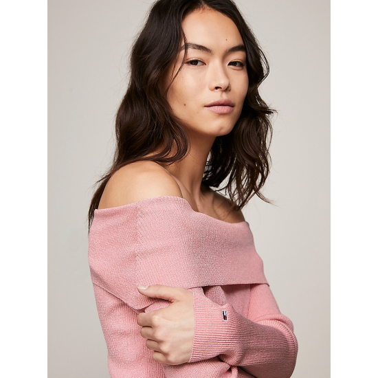 Γυναικείο Off Shoulder Πουλόβερ Ροζ Tommy Jeans DW0DW17501-THA