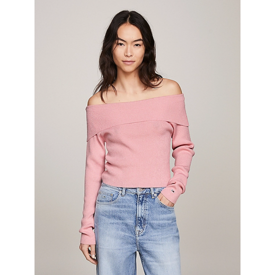 Γυναικείο Off Shoulder Πουλόβερ Ροζ Tommy Jeans DW0DW17501-THA
