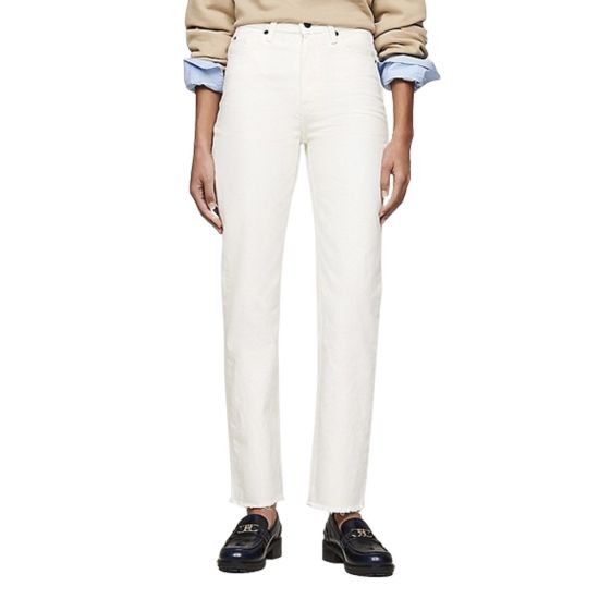Γυναικείο Classic Straight Παντελόνι Εκρού Tommy Hilfiger WW0WW40642-1CE