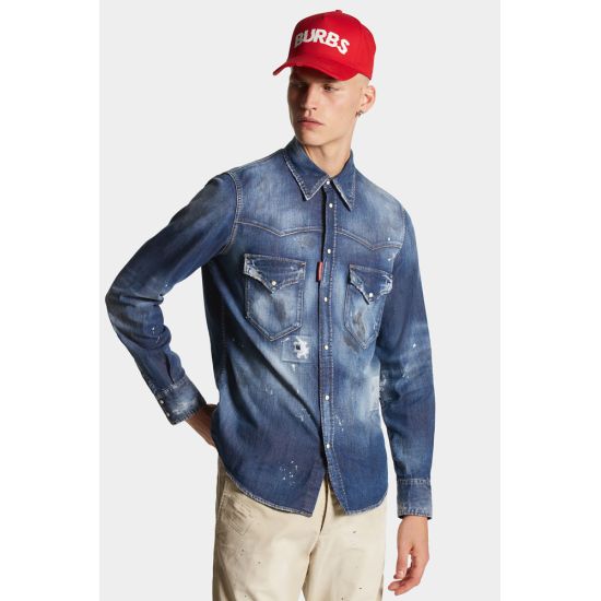Ανδρικό Western Τζιν Πουκάμισο Μπλε Dsquared2 S74DM0795S30341-470