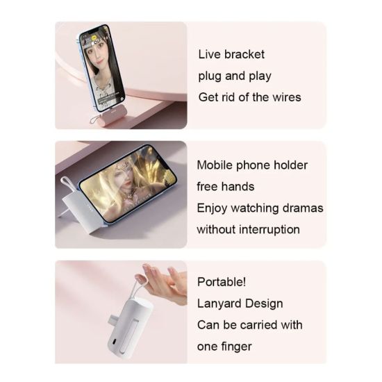 5000mAh  10W PTZ Portable Power Bank Για Iphone Και Android Type-C Λευκό