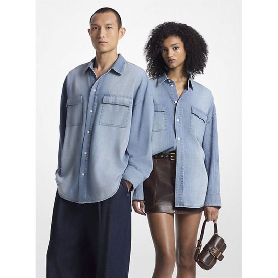 Unisex Oversized Τζιν Πουκάμισο Γαλάζιο Michael Kors UF4409W1KQ-918