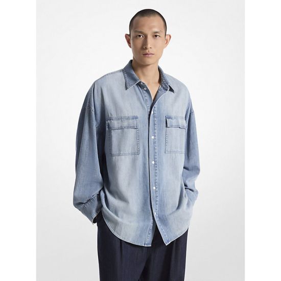 Unisex Oversized Τζιν Πουκάμισο Γαλάζιο Michael Kors UF4409W1KQ-918